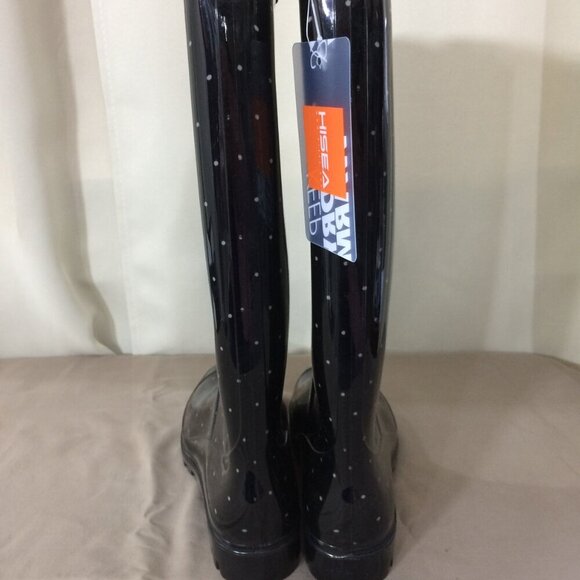 NEW Hisea Rain Boot Womens Mid Calf Polka Dot Navy Fabric Inside Size 6 - Picture 7 of 7
